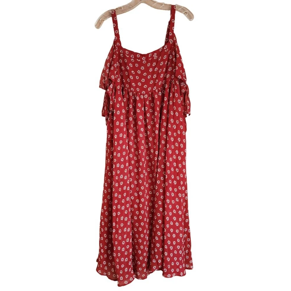 FREE PEOPLE Floral Cold Shoulder Midi Dress S‎ Red